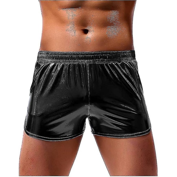 Sexiga metalliska glänsande boxer för män Sparkly Rave Hot Shorts med fickor S Black