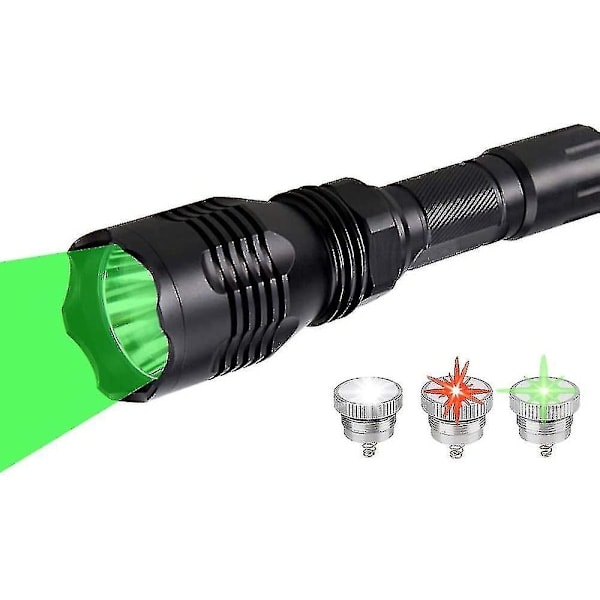 /NN/ Jagtlampe med udskiftelige røde/grønne/hvide LED'er, 320 meters rækkevidde, jagtlommelygte til rovdyr med trykafbryder, der er kompatibel med hjorte og ræve