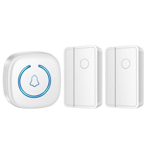 M8 Kommerciel Trådløs Dørmagnet Sensor Ringeklokke Velkomst Besøgende Alarm med 2 Sendere 1 Modtager EU Stik Hvid_ NN
