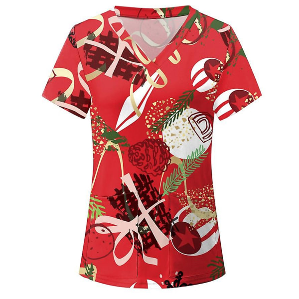 Kvinnor Christmas Fun Printing V-halsficka Kortärmad T-shirt Damer Amningskläder M E