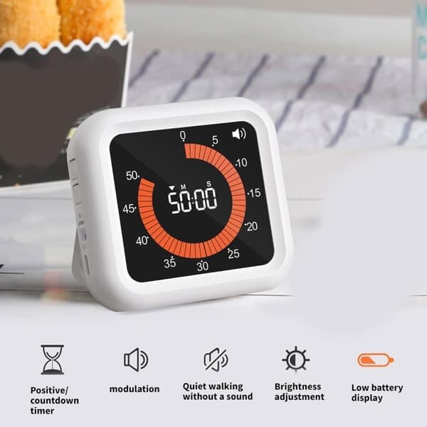 Visuell Timer 11 timer 59 minutter, Oppladbar Timer med Magnet & Stativ, Justerbar Volum