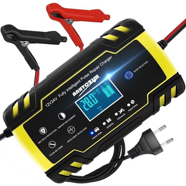 Bilbatteriladdare LCD-skärm Helautomatiskt Multipelskydd Yellow