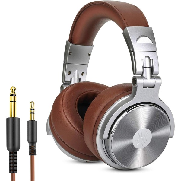Over Ear-hörlurar med kabeldelport för inspelning, mobiltelefon, TV Brown