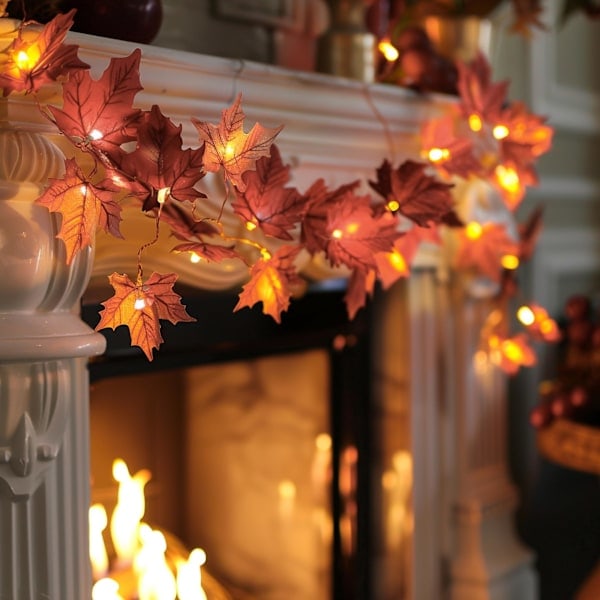 2-pack Thanksgiving lönnlöv ljusslingor, totalt 6 meter 40 LED höstlöv girlang, Thanksgiving dekorationer för höstskörd-WQ/NT/