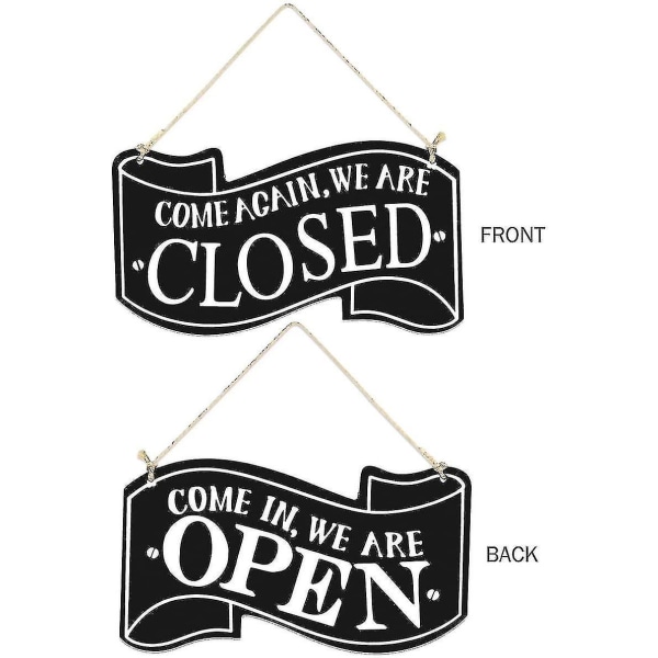 Dubbelsidiga träskyltar för öppen och stängd butik för butik eller hem (svart)