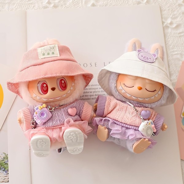 /NC/Grossist Lyxkläder för Labubu Dockor Tillbehör Trendigt Kawaii Outfit Set 5 Delar Passar för 15cm 17cm Labubu Docka 17CM Pink