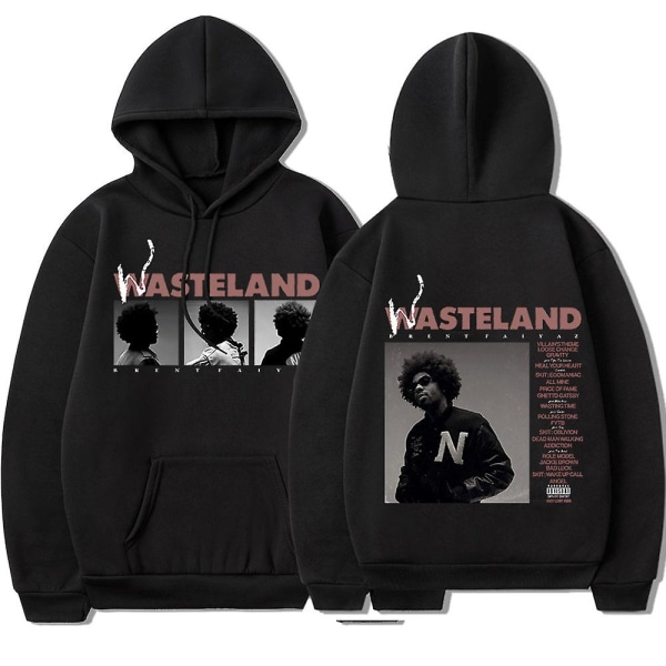 Brent Faiyaz Hoodie 2022 Music Album Wasteland Print Sweatshirt Oversized Hip Hop Streetwear Unisex Fleece Keep Warm Pullover M black