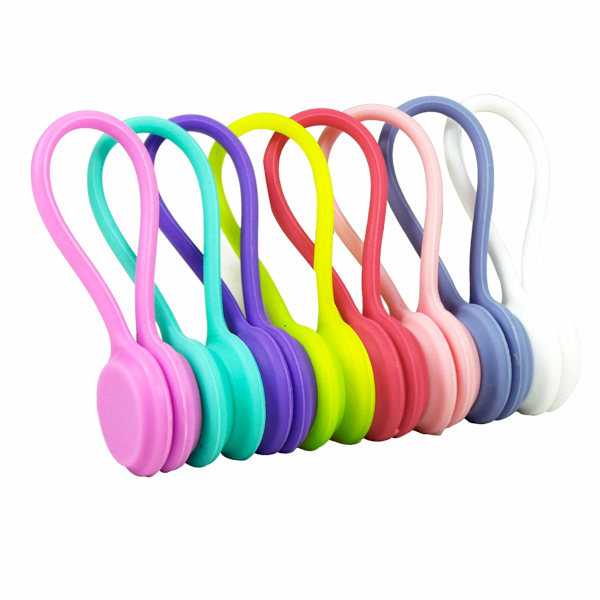 8 stk. Magnetiske Kabelclips Fastgørelses Kabelbindere Stropper Wire Twist Ties