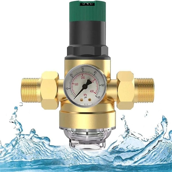 Tryckregulator för vatten med tryckmätare, tryckreduceringsventil, vattentrycksregulator 1/2 tum - WELLNGS 0 0/NT/