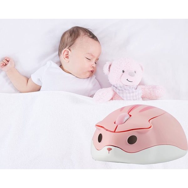 Trådlös mus i hamsterform tyst med USB mottagare för barn Pink
