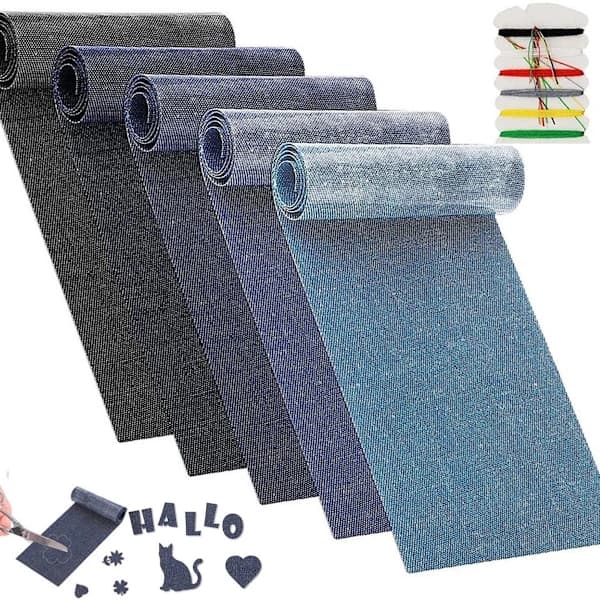 5 ruller denim patchwork - 5 forskellige farver - 8 cm x 51 cm pr. rulle