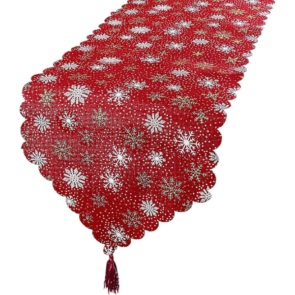 35x180cm Julebordsløper - Rød med snøfnuggmønster
