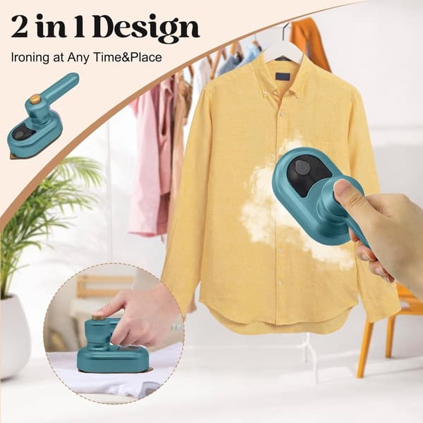 Mini resestrykjärn, 2-i-1, non-stick stryksula, värms på 30 sekunder, 50 ml, för hem och resor, grön