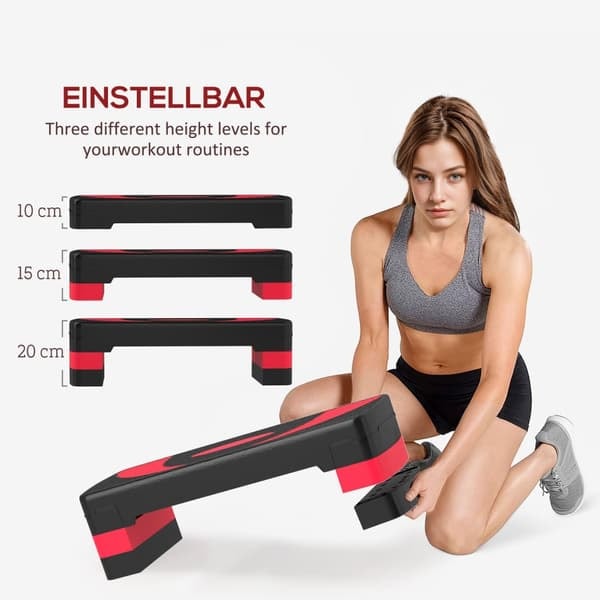 Steppingbräda aerobic stepper höjdjusterbar med 3 nivåer (10/15/20 cm) fitness träningsredskap för inomhus utomhus lastkapacitet upp till 150 kg röd_NN