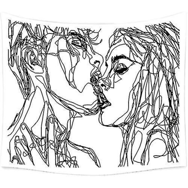 Kvinnor Män Gobeläng, abstrakt skiss Konst Kiss Lover Character Line Händer som håller gobeläng för sovrum