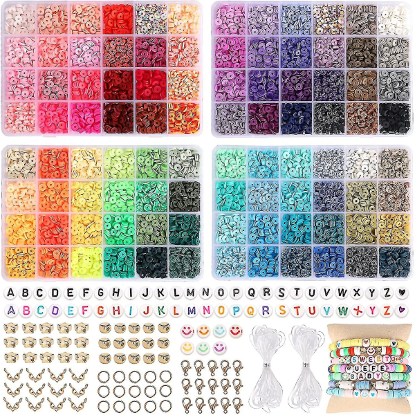 9600st lerpärlor för smyckestillverkning, 96 färger spacer Heishi-pärlor platta runda polymerlerpärlor med bokstavspärlor Smil