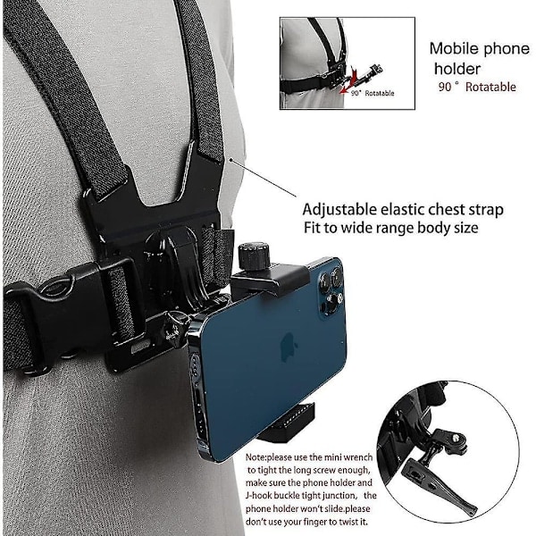 [NT] Brystsele til mobiltelefon, holder til actionkamera, kompatibel med Samsung Iphone Gopro