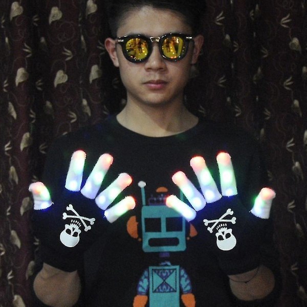 Ledhandskar Glödande Ljus Upp Skull Handskar Ljusfavoriter för barn Lysande Färgglada Blinkande Leksaker Kreativa fotorekvisita