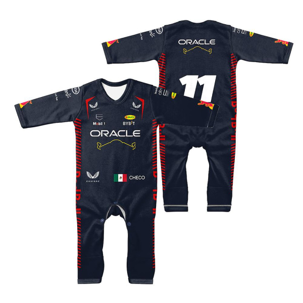 2023 Ny F1 Racing tävling Utomhus Extremsport Red Animal Team Bull Baby Jumpsuit 3-24m Hot Rea Vinnare Fans Bebe Creeper 6M M6