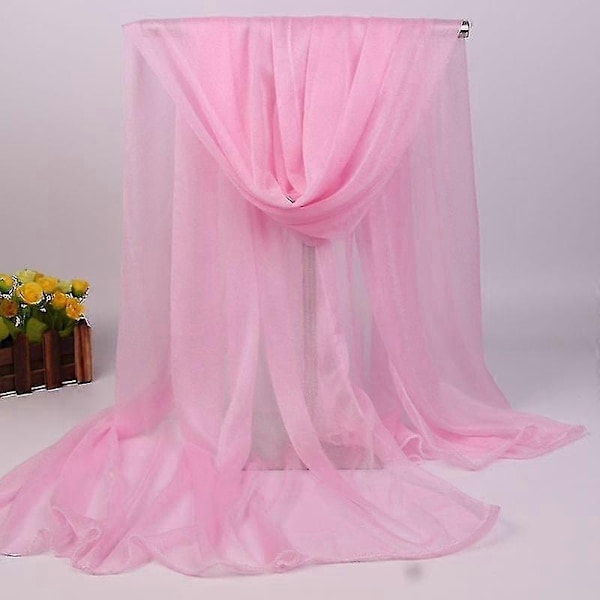Dam Lång Mjuk Sjal Chiffong Silke Casual Halsduk Sjal-WELLNGS Rosa/NT/