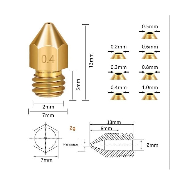 24 st Mk8 mässingsmunstycken för 3D-skrivare Hotend 1,75 mm filament J-head Cr10 värmeblock för Ender3 Hot-WELLNGS/NT/