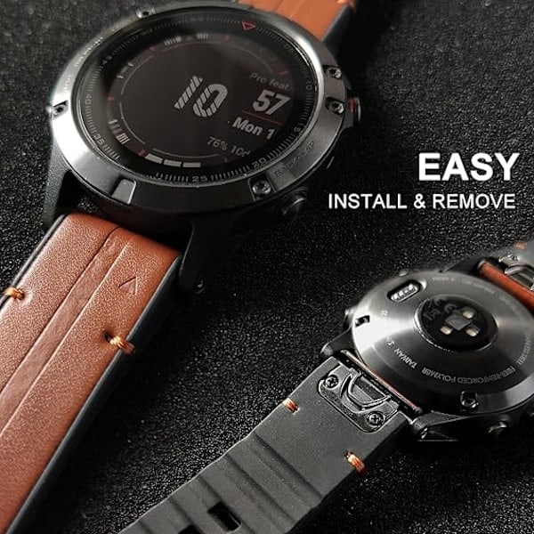 [NT] För Garmin Fenix 7/Fenix 6/Fenix 5/EPIX 2 Klockarmband, Quick Fit 22mm Mjukt Äkta Läder med Silikon Svettresistent Armband