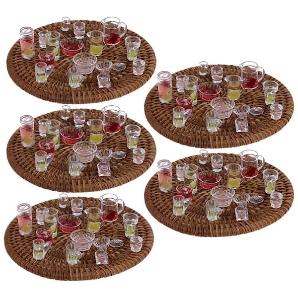 5 set Miniatyrkopp och fat skål Dockskåp Simuleringsservis