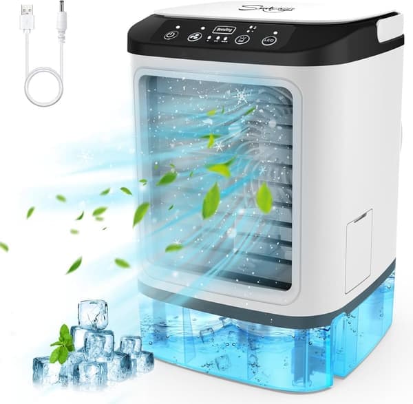 Bærbar Luftkjøler 4-i-1 – Mini AC med 900 ml Vanntank, Vifte & Luftfukter, 3 Vindmoduser