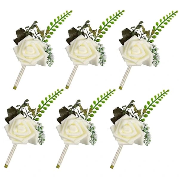 Blomsterskum Corsage Bröllopsblommor För Bröllop (Vit, 6-pack)