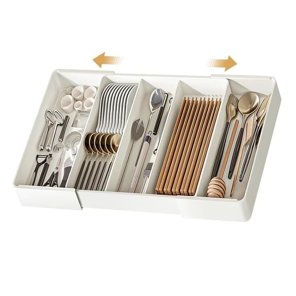 {NT} Justerbar bestikbakke i off-white for fleksibel opbevaring