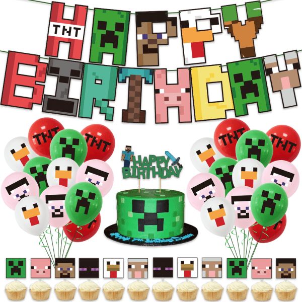 Minecraft Party Decorations Set: Komplett set för en pixelerad födelsedagsfest! Package 1 24Pcs Balloons Set