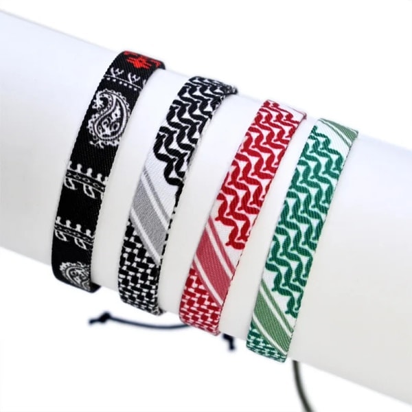 4 st Palestina Arabiskt Halsduk Vävt Armband för Kvinnor och Män Etniskt Vågig Prick Färgat Band Armband Handgjorda Smycken