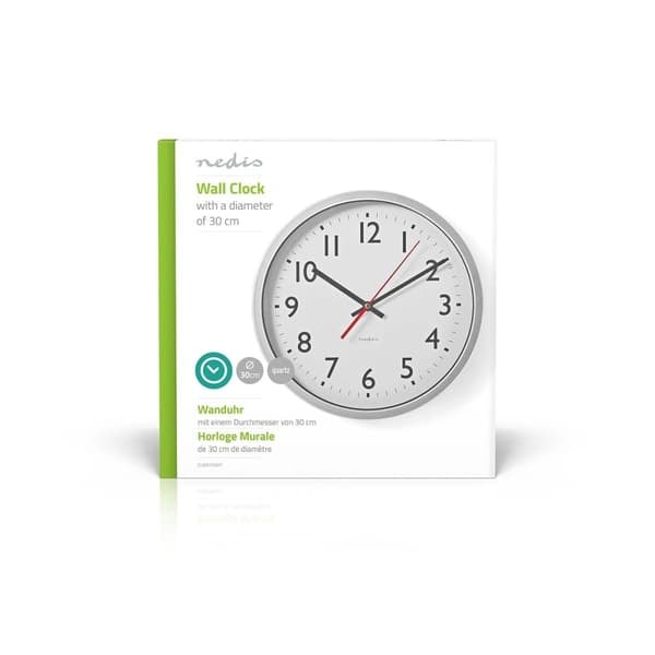 Väggklocka | Diameter: 300 mm | Plast | Silver / Vit_NN
