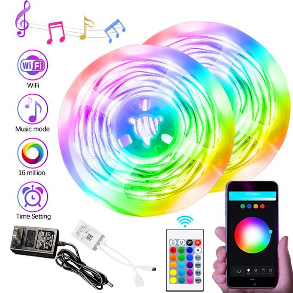 Fleksibel 10m RGB LED-list / Lyslenke / LED-Strip Bluetooth APP