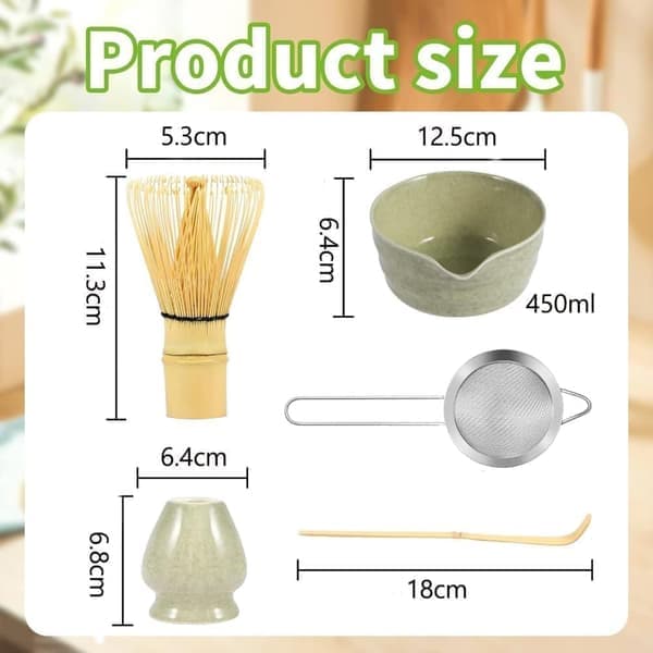 Ceramic Tea Set, Including Matcha Bowl, Matcha Whisk Stand and Matcha Whisk, 5 Piece Set