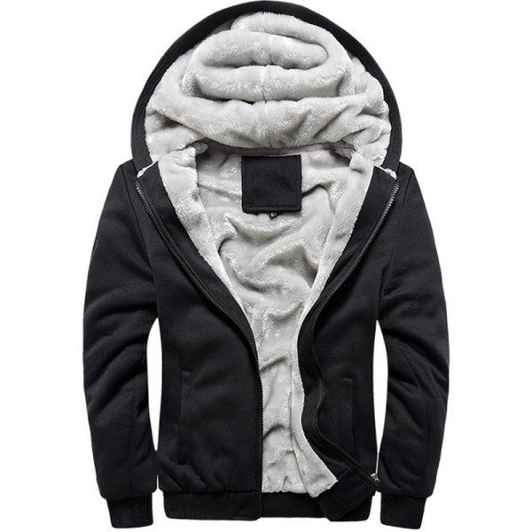 Menn Fleeceforet Fluffy Sherpa Jakke Varm Hettegenser Sweatshirt Blå XL