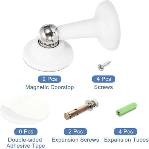 Magnetiskt dörrstopp set, 2-pack vit golvmontering och väggmontering dörrhållare med starka magneter