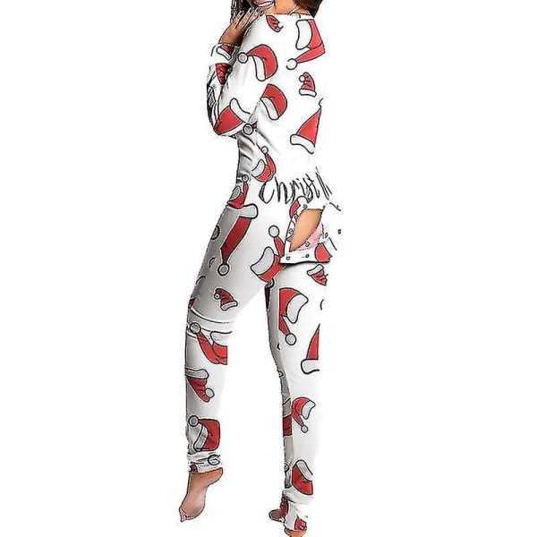 Pyjamas Kvinnor Jumpsuit Dam Sovkläder Kostym Rygg Rumpa Rumpa Öppen Ass Loungewear M Christmas White