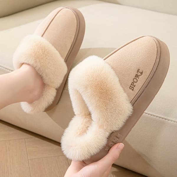 Afslappede, bløde hjemmesko til kvinder, vinter, plys, designersko, dameflade, varme, moderigtige, elegante, ensfarvede platforms sko