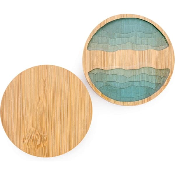 [NT] Runda Ocean Wave Epoxy Resin och Bambu Underlägg Dryckesmatta - 5-pack