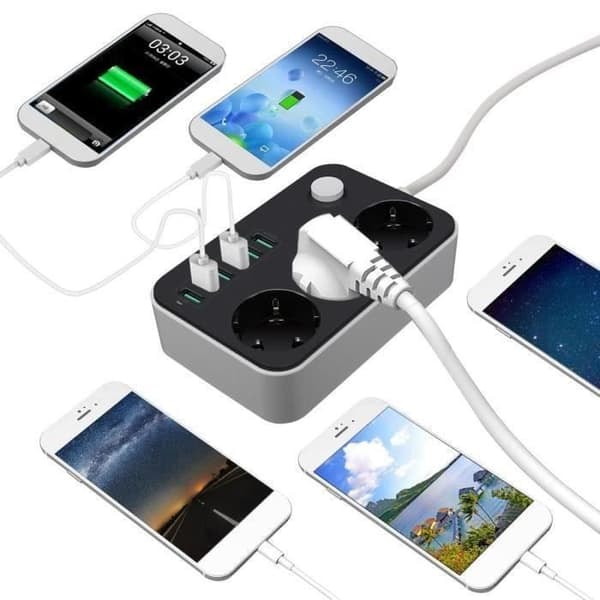 USB Grenuttag, 3 uttag med 6 USB-portar, Överspänningsskydd/Åskskydd, med överbelastningsskydd_NN