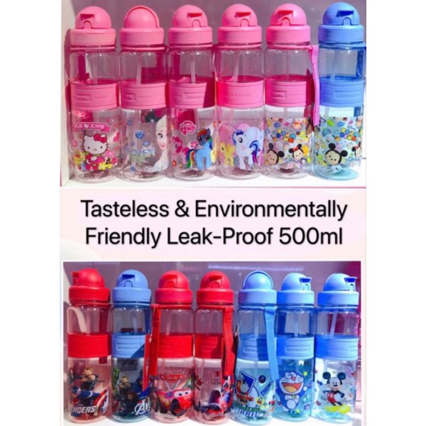 350/500 ml barn tecknad dricksvattenflaska Halmkopp med axelrem OneSize Hello Kitty 350ml(Pink Cover)
