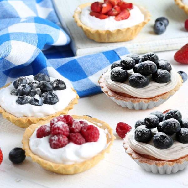 30-pak Äggpajforme - Bageforme i stål - Muffinsforme - Cupcakeforme - Buddingforme - Desserter - Is - Non-stick & Genanvendelige - Sølv