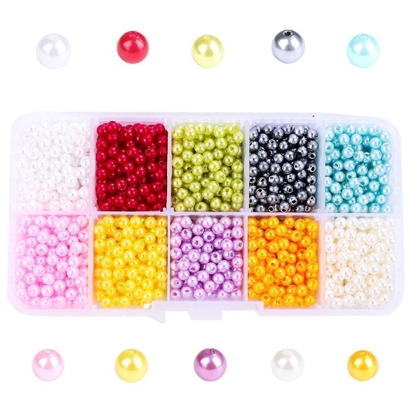 Göra själv smycken pärlor Kit Runda lösa distanspärlor med plast förvaringsbox 4mm