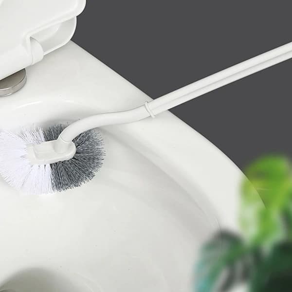 Langt skaft, bøjet hoved, toiletbørste, multifunktionel, ingen døde hjørner, toiletskålsbørste til badeværelse, grå