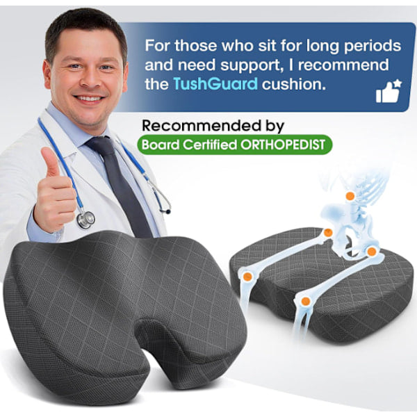 Kontorsstol Kudde Extra Stor Memory Foam Sittdyna, Ergonomisk Sittdyna för Lindring av Ischias och Smärta Orsakad av Långvarigt Sittande svart/NT/