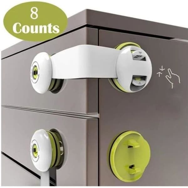 {NT} Børnegarderobe Sikkerhedsdørblok Baby Sikkerhed Børnesikkerhedsdørblok Sikkerhedsskuffeblok 8 stk. (grøn).