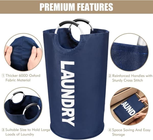 Laundry Basket 90L, Foldable Laundry Hamper, Waterproof, 38x38x79 cm