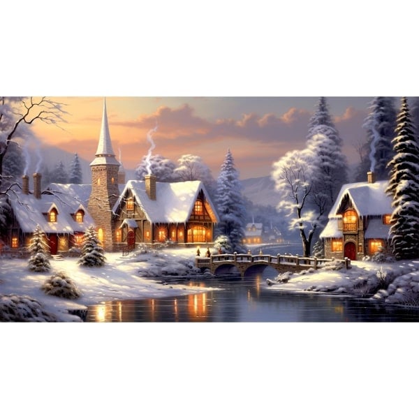 Julgåva Diamantmålning Kit för Vuxna Vinter DIY 5D Diamantkonst Kit Snöscen Ädelstenskonst Hantverksset för Hemväggsdekor Gåvor 16x28tum