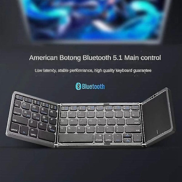 Bærbar Mini Sammenleggbart Trådløst Bluetooth 5.1 Tastatur, Svart - WELLNGS 0 0/NT/